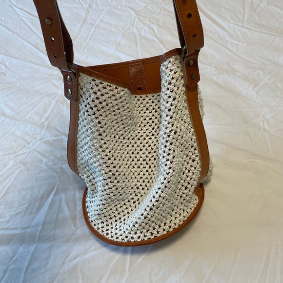Creatures of Comfort Small Raffia Bucket Bag Ivory Camel Leather - Picture 3 of 11